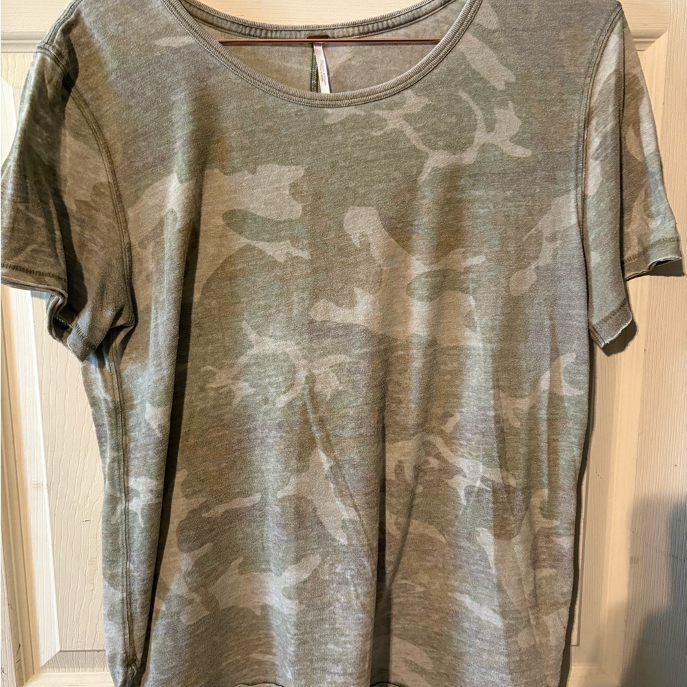 Free People Olive and Beige Patterned Tee